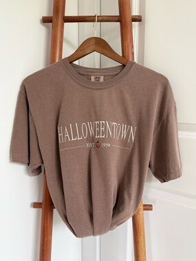 Halloween Town Embroidered Comfort Colors Mocha Tee NWT